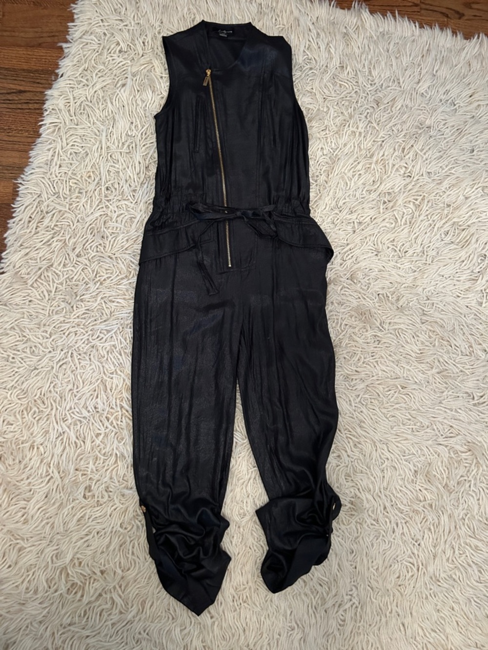 Forever 21 Black Sleeveless Zip Jumpsuit with Tie Waist
